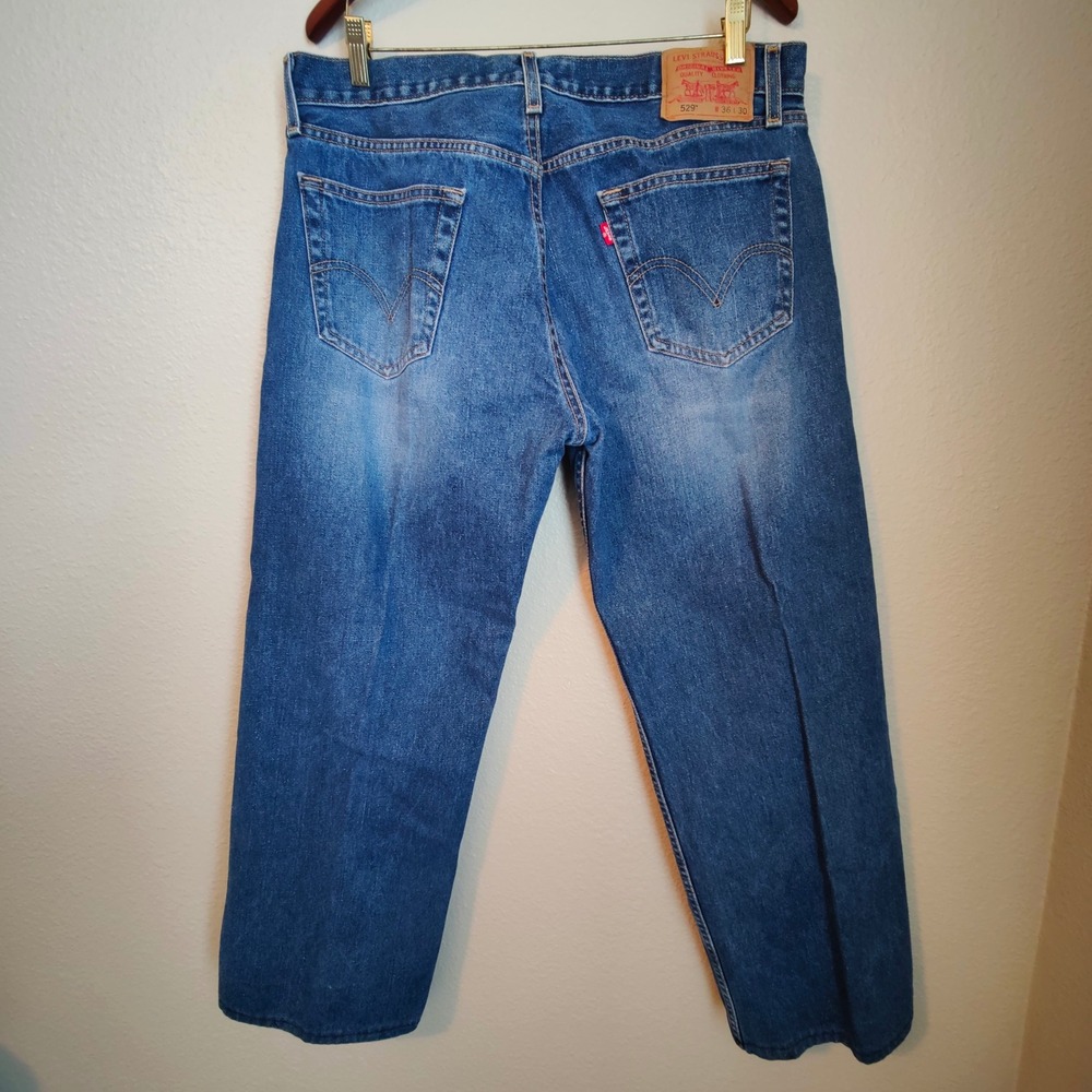 Vintage Y2K Levis 529 Low Rise Straight Leg Jeans Denim Medium Wash Faded HEMMED - Picture 4 of 11